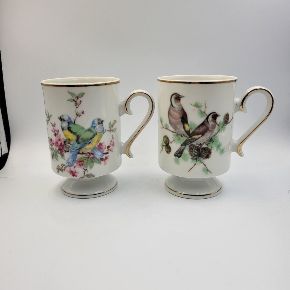 Vintage Royal Crowl Derby Bird Mugs - set of 2